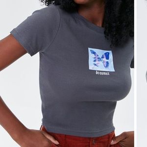Forever 21 Dreamer Butterfly Cropped Graphic Tee Size Medium